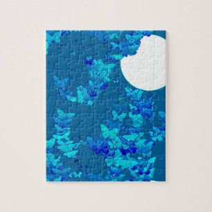 Butterflies against blue night sky, moonscape jigsaw puzzle