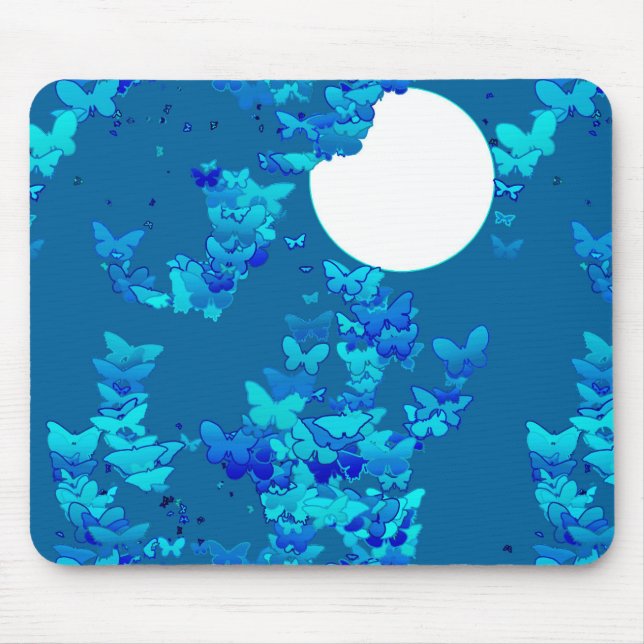 Butterflies against blue night sky, moonscape mouse pad (Front)