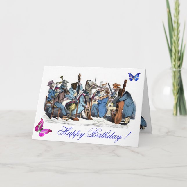 BUTTERFLIES AND,ANIMAL FARM ORCHESTRA  BIRTHDAY CARD (Front)