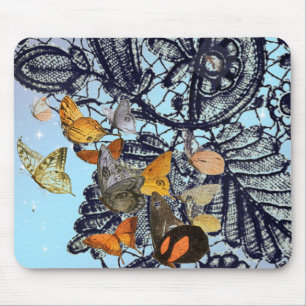 BUTTERFLIES AND ANTIQUE LACE PATTERN MOUSE PAD