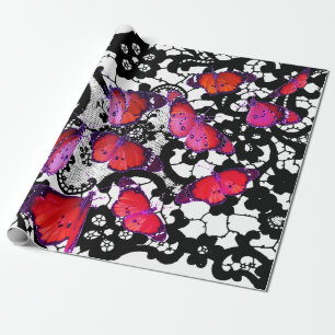 BUTTERFLIES AND BLACK LACE Wrapping Paper