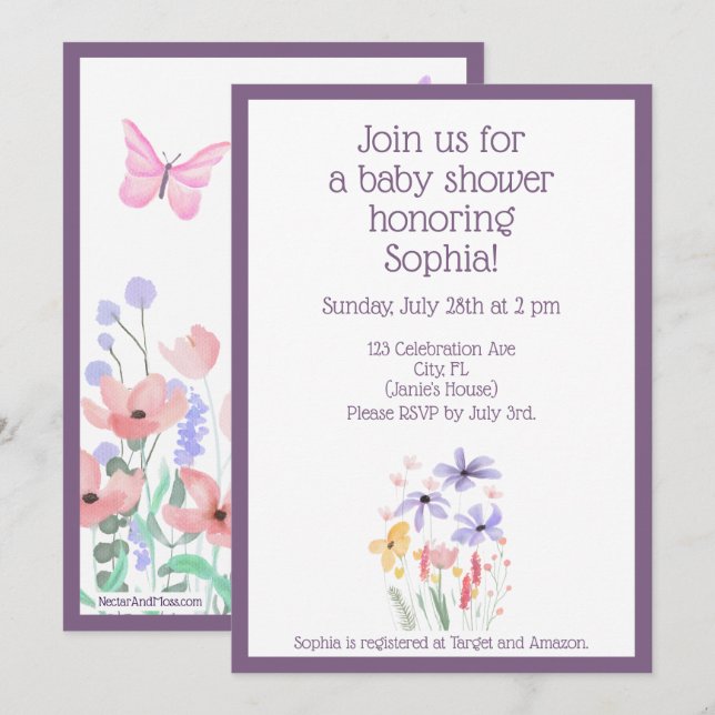 Butterflies and Blooms Baby Shower Simplified Invitation (Front/Back)