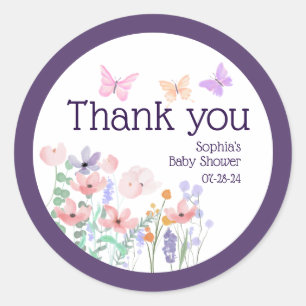 Butterflies and Blooms Baby Shower Thank You Classic Round Sticker