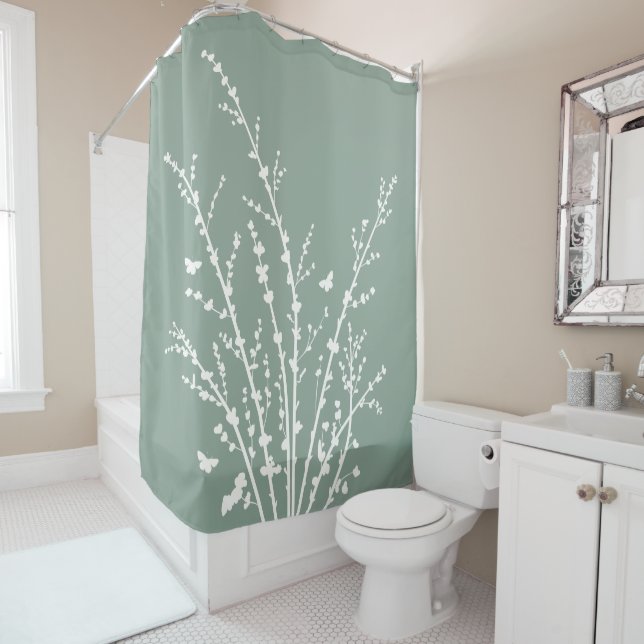  Butterflies and Branches Custom Colors Shower Curtain (In Situ)