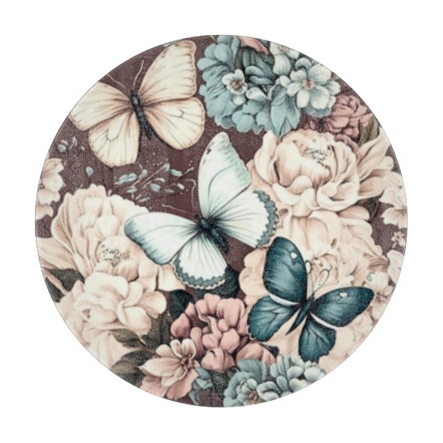 Butterflies and brown flowers cutting board (Front)