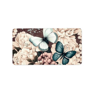 Butterflies and brown flowers label