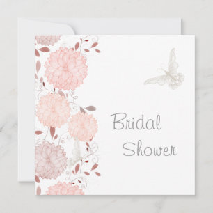 Butterflies and Coral Chrysanthemum Bridal Shower Invitation