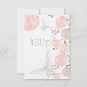 Butterflies and Coral Chrysanthemums  RSVP Card
