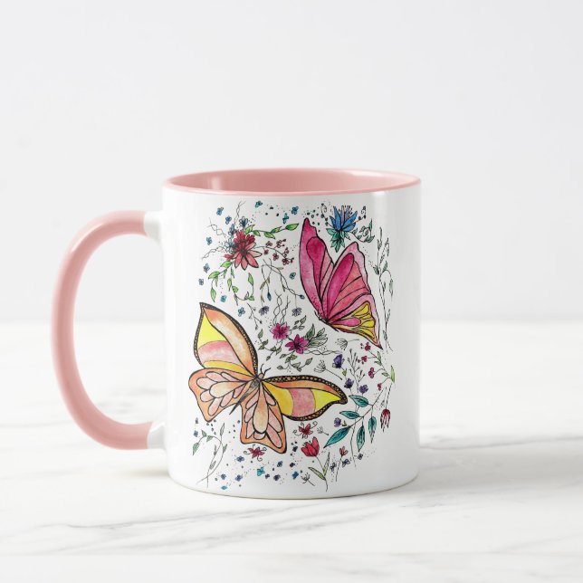 Butterflies and custom name mug (Left)
