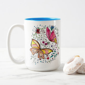 Butterflies and custom name Two-Tone coffee mug