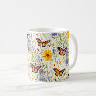Butterflies and Daisies in a Meadow Coffee Mug