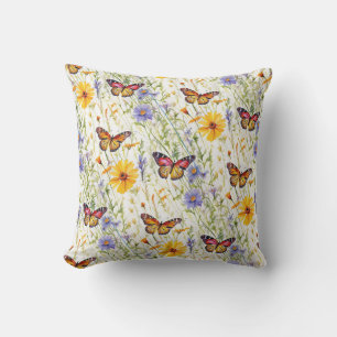 Butterflies and Daisies in a Meadow Cushion