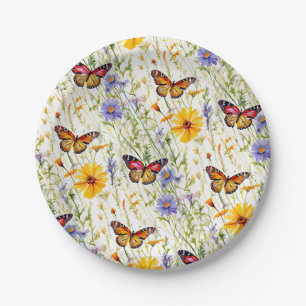 Butterflies and Daisies in a Meadow  Paper Plate
