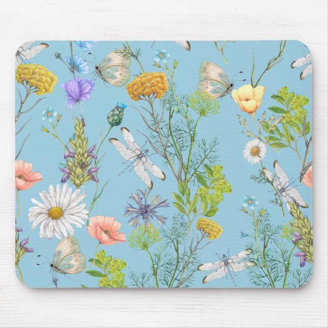 Butterflies and Dragonflies On Wildflowers Mouse Pad (Front)