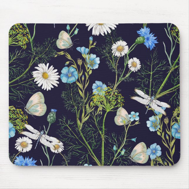 Butterflies and Dragons Flies with Flowers  Mouse Pad (Front)