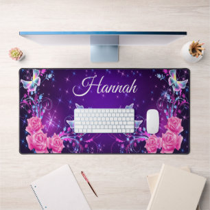 Butterflies And Flourishes Custom Name Desk Mat