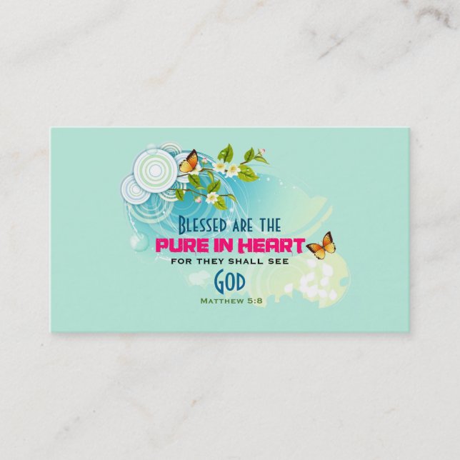 Butterflies and Flower Blossom Beatitude Quote Business Card (Front)