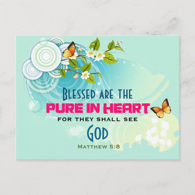 Butterflies and Flower Blossom Beatitude Quote Postcard (Front)