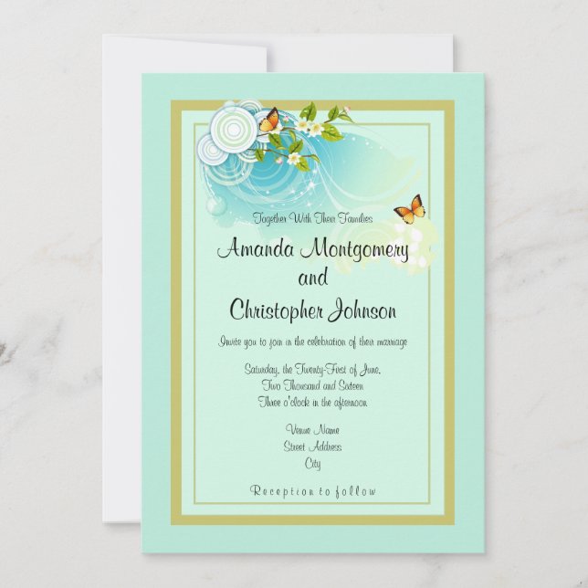 Butterflies and Flower Blossoms  Wedding Invitation (Front)