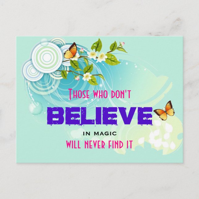 Butterflies and Flower Blossoms with Magic Quote Postcard (Front)