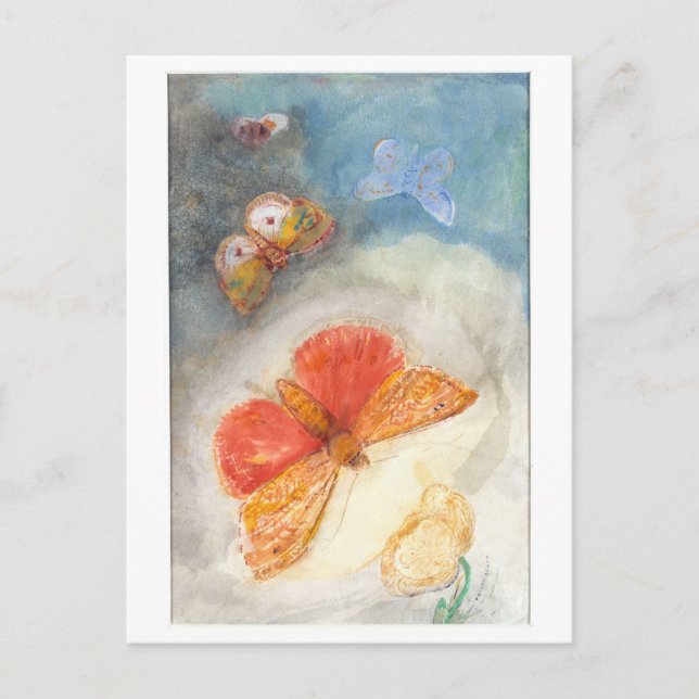 Butterflies and Flower Painting by Redon Postcard (Front)