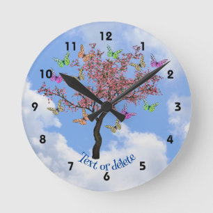 Butterflies And Flowering Tree Personalised  Round Clock