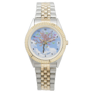 Butterflies And Flowering Tree Personalised  Watch