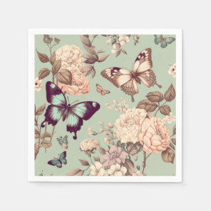 Butterflies and flowers ωερυ light green decor  napkin