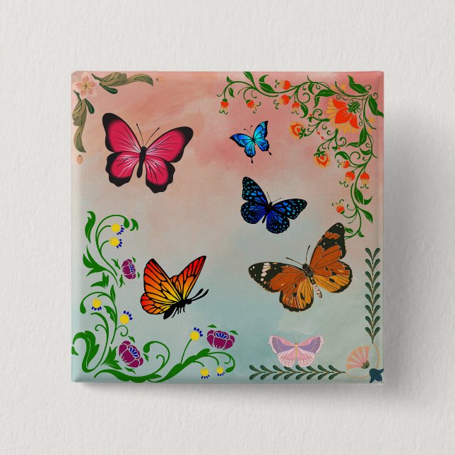 Butterflies and flowers  15 cm square badge (Front)
