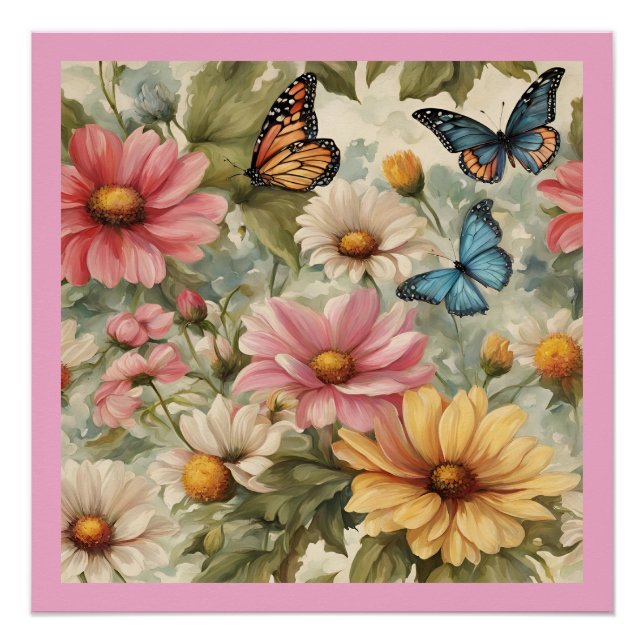 Butterflies and Flowers Art Poster (Front)