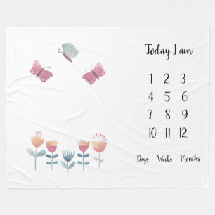 Butterflies and flowers Baby first year milestone  Fleece Blanket