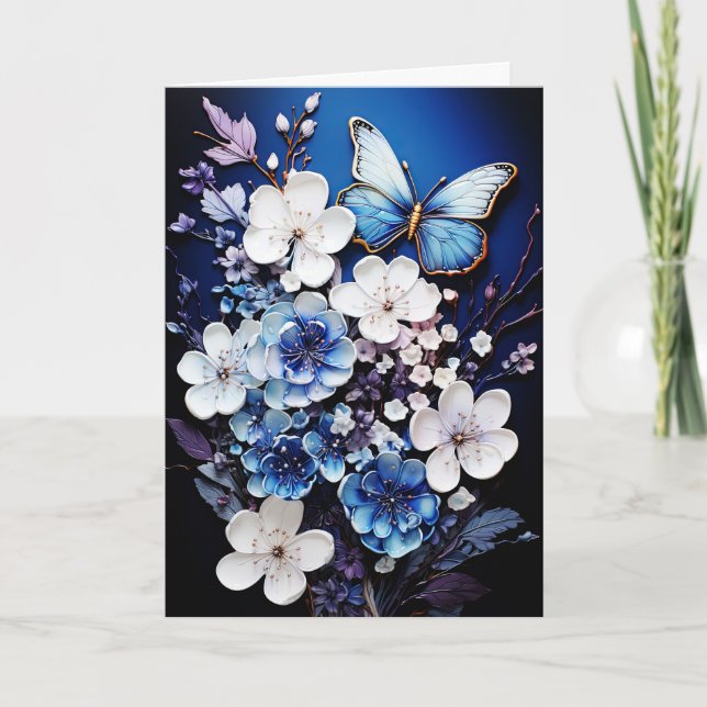 Butterflies and Flowers Blank Note Greeting Card (Front)