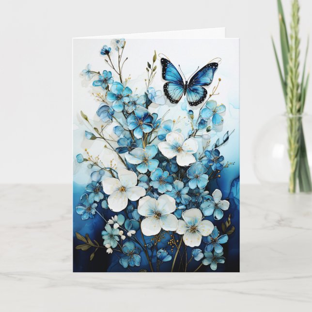 Butterflies and Flowers Blank Note Greeting Card (Front)