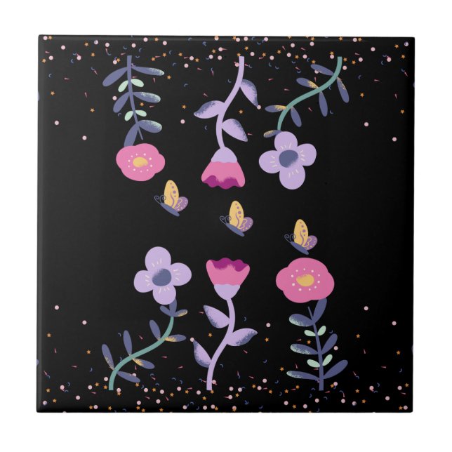 butterflies and flowers ceramic tile (Front)