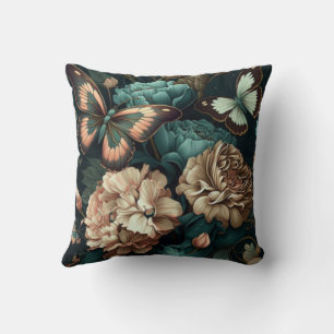 Butterflies and flowers dark classic design cushion