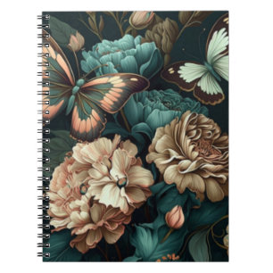 Butterflies and flowers dark classic design notebook