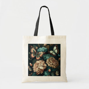 Butterflies and flowers dark classic design tote bag