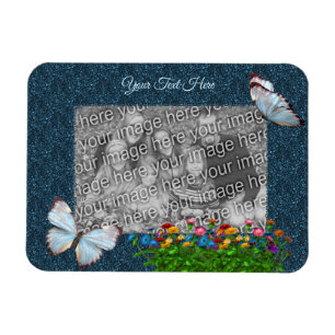 Butterflies And Flowers Frame Add Your Photo  Magnet