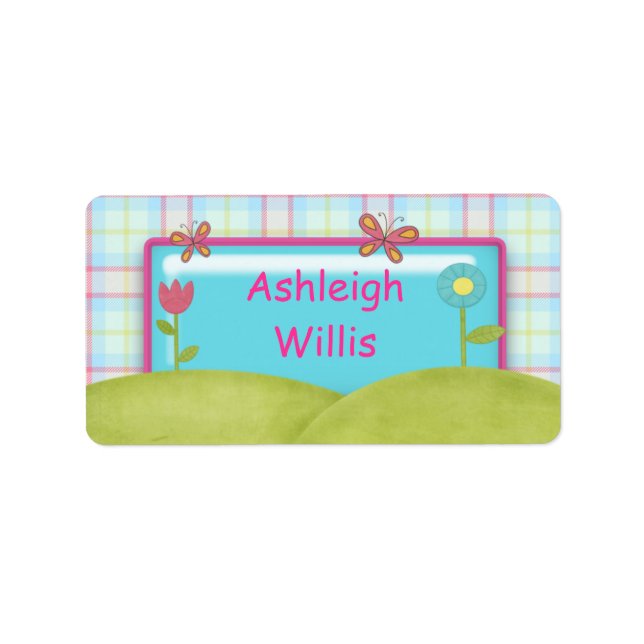 Butterflies and Flowers - Girls School Name Labels (Front)
