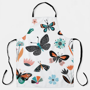 Butterflies and flowers, hand drawn collection of apron