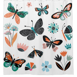 Butterflies and flowers,hand drawn collection of d shower curtain