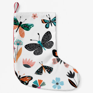 Butterflies and flowers, hand drawn collection of small christmas stocking