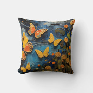 Butterflies and Flowers In The Night Sky Painting Cushion