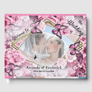 Butterflies and Flowers in varying shades of pinks Guest Book