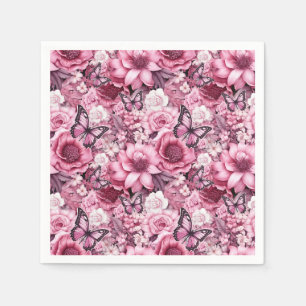 Butterflies and Flowers in varying shades of pinks Napkin