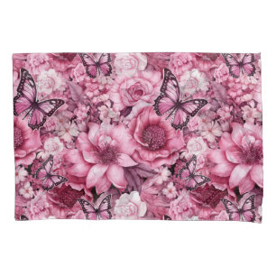 Butterflies and Flowers in varying shades of pinks Pillowcase