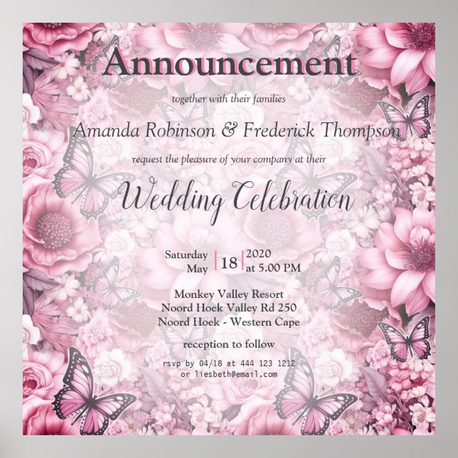 Butterflies and Flowers in varying shades of pinks Poster (Front)