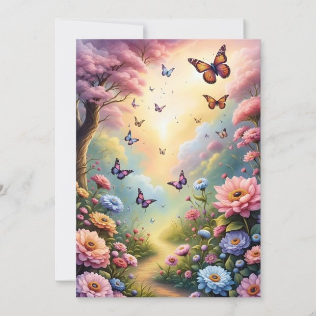 Butterflies and Flowers Invitation (Front)