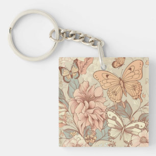 Butterflies and flowers key ring