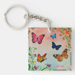Butterflies and flowers key ring